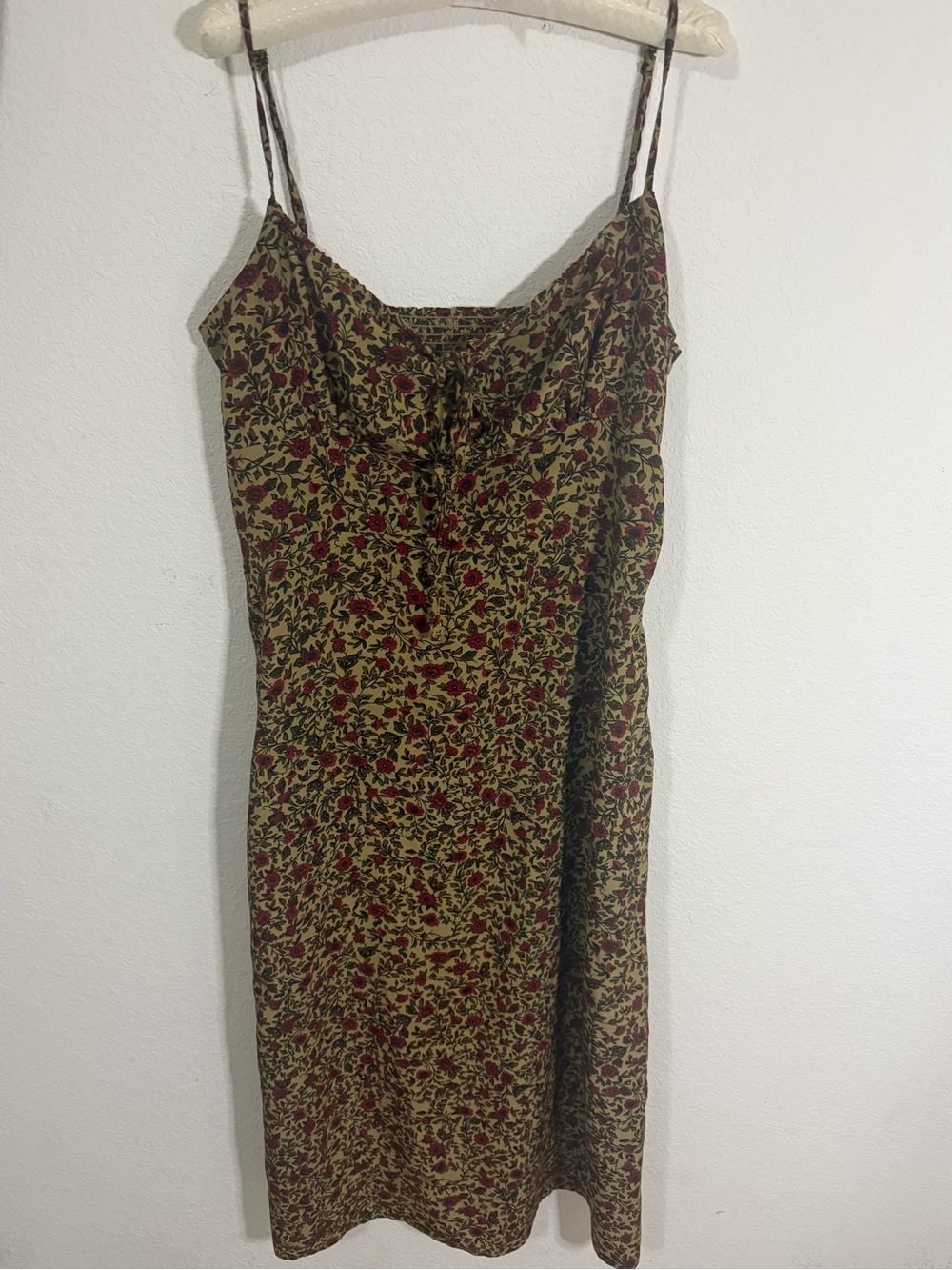 Whimsigoth Y2K Olive Burgundy Floral Keyhole Tie Slip Dress